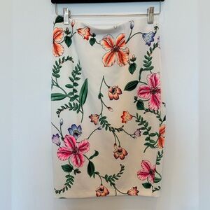 Express Vibrant Floral Pencil Skirt - Details in Orange, Pink, and Green (S)